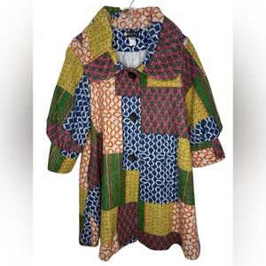 Damee Inc Patchwork Colorblock Mid-Length Coat L Vintage Retro Mod